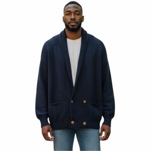 VTG St. Michael Sea & Breeze Italy Wool Blend Cardigan Sweater Navy Blue L